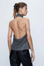 Load image into Gallery viewer, Wild Pony Silver Sequin Halter-Neck Top
