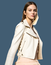 Load image into Gallery viewer, Twinset Cream Vegan Leather Biker Jacket
