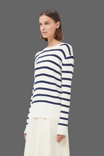 Load image into Gallery viewer, Compania  Fantastica Navy Blue and Soft White Fine Knit Striped Jumper
