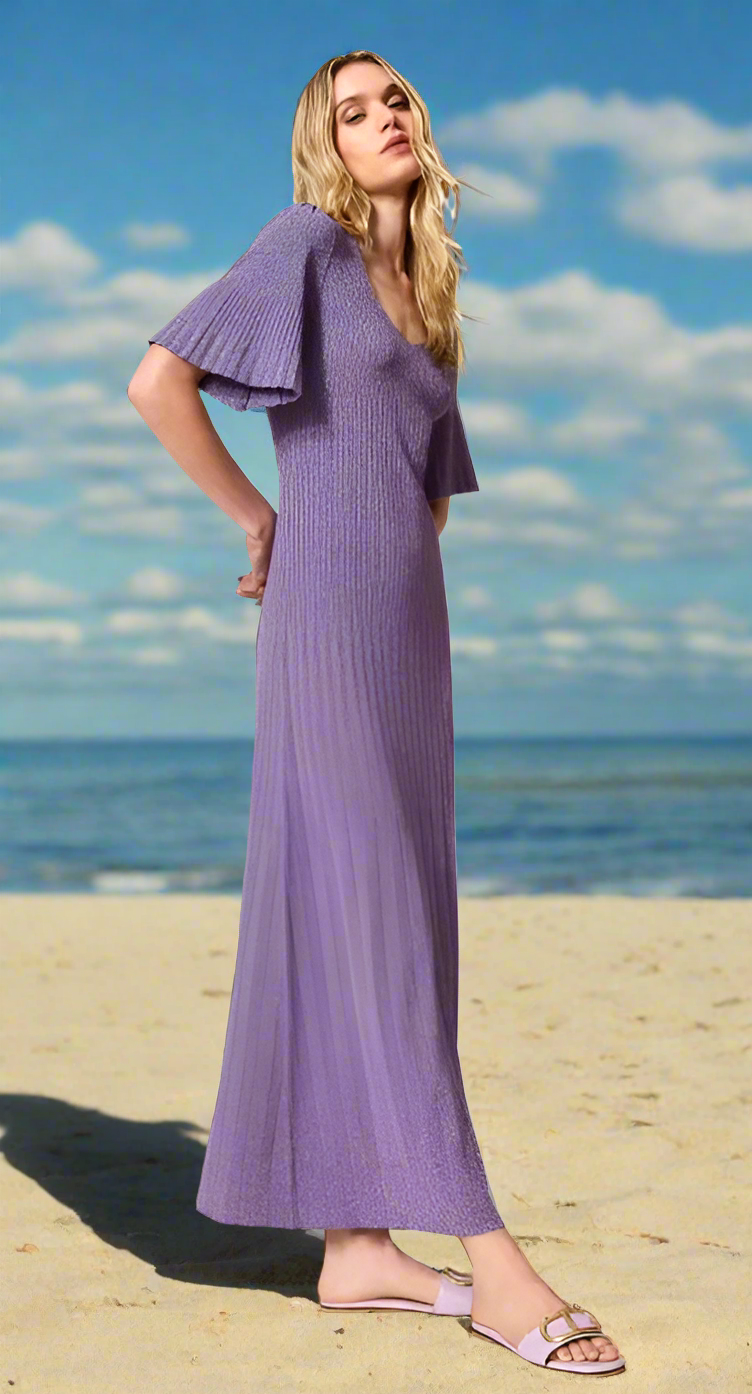 Twinset Hyacinth Purple Long Lurex Knit Dress