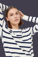 Load image into Gallery viewer, Compania  Fantastica Navy Blue and Soft White Fine Knit Striped Jumper
