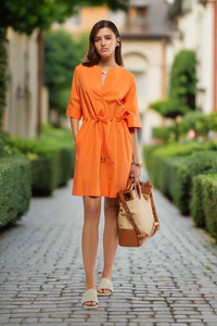 Ottod'Ame Orange Poplin Short Dress