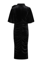 Load image into Gallery viewer, RDF Black Velvet Ruched Midi Dress
