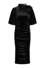 Load image into Gallery viewer, RDF Black Velvet Ruched Midi Dress
