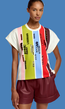 Load image into Gallery viewer, Essentiel Antwerp White Multicolored Stripe Sweatshirt with Crystals
