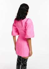 Load image into Gallery viewer, Essentiel Antwerp Bright Pink Jacquard Mini Dress with Puffed Sleeves
