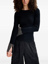 Load image into Gallery viewer, Essentiel Antwerp Rib-Knit black jumper with crystal embellished cuff
