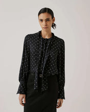 Load image into Gallery viewer, Beatrice B Black Polka Dot Pussybow Blouse
