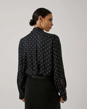 Load image into Gallery viewer, Beatrice B Black Polka Dot Pussybow Blouse
