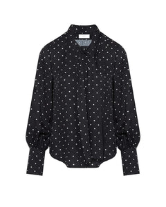 Beatrice B Black Polka Dot Pussybow Blouse