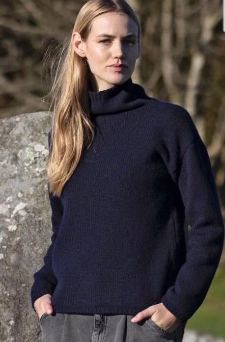 Fisherman Navy Funnel Neck Jumper