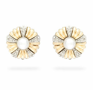 Nali Vintage Gold with Crystals & Pearl Stud Earrings