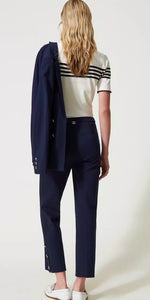 Twinset Navy Cropped Trousers with Oval T Buttons