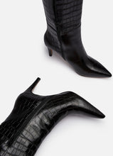 Load image into Gallery viewer, PENNYBLACK Black Crocodile Italian Leather High Heel Boots
