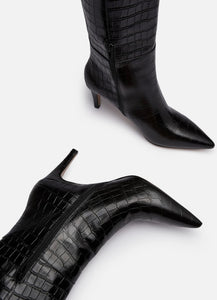 PENNYBLACK Black Crocodile Italian Leather High Heel Boots