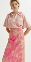 Load image into Gallery viewer, Essentiel Antwerp Pink Tulle Midi Skirt with Floral Beaded Embellishment
