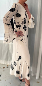 Twinset Cream & Black Wisteria Carnation Crepe de Chine Dress