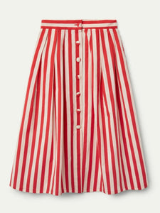 Compania Red & Pink Stripe Poplin Cotton Midi Skirt