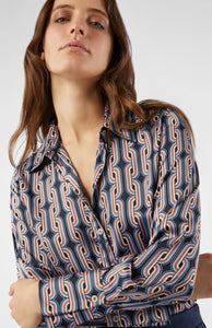 PENNYBLACK Navy Graphic Print Satin Shirt