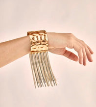 Load image into Gallery viewer, Nali Hammered Gold Bracelet with chain Tassles
