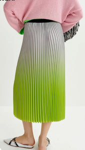 Essentiel Antwerp Green Black & Grey White Pleated Ombré Skirt