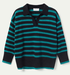 Compania Fantastica Green & Black Stripes Jumper with collar