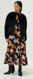 Compania Fantastica Black Abstract Floral Tiered Dress