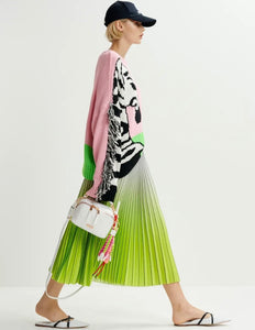 Essentiel Antwerp Green Black & Grey White Pleated Ombré Skirt