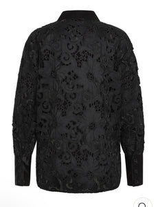 RDF Black Lace Blouse with satin Cuff & Collar