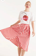 Load image into Gallery viewer, Compania Red &amp; Pink Stripe Poplin Cotton Midi Skirt
