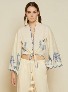 Ottod’Ame Cream Embroidered Knotted Shirt