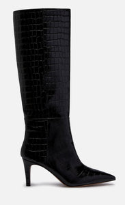 PENNYBLACK Black Crocodile Italian Leather High Heel Boots