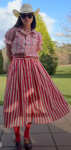 Load image into Gallery viewer, Compania Red &amp; Pink Stripe Poplin Cotton Midi Skirt
