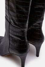 Load image into Gallery viewer, PENNYBLACK Black Crocodile Italian Leather High Heel Boots
