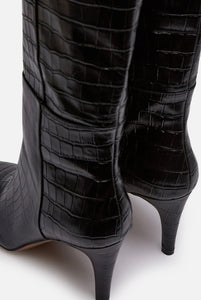 PENNYBLACK Black Crocodile Italian Leather High Heel Boots