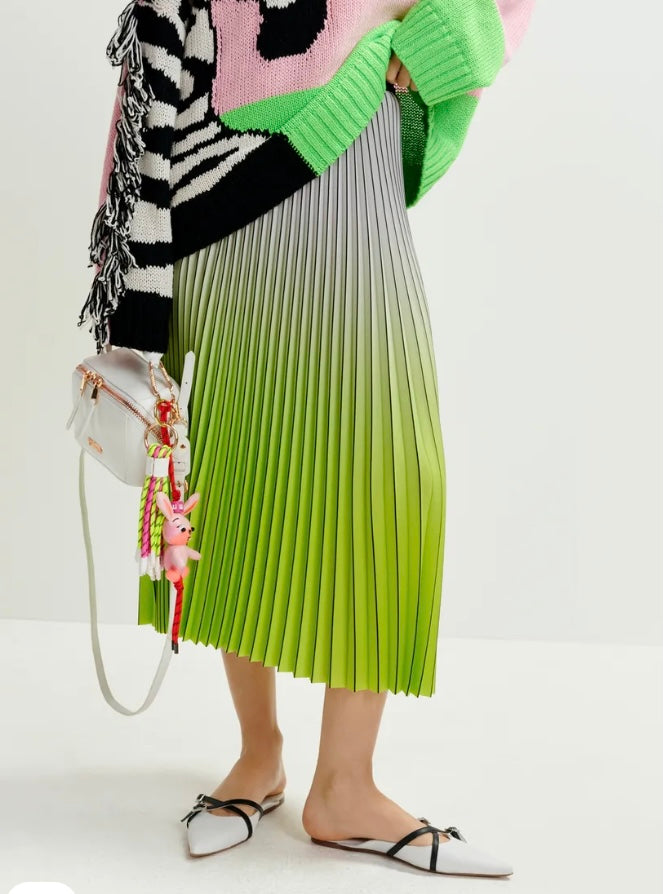 Essentiel Antwerp Green Black & Grey White Pleated Ombré Skirt