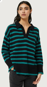 Compania Fantastica Green & Black Stripes Jumper with collar