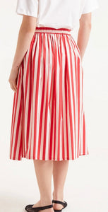 Compania Red & Pink Stripe Poplin Cotton Midi Skirt