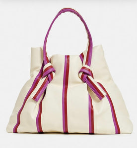 Essentiel Antwerp Ecru , Purple & Burgandy Stripe Shopper Bag