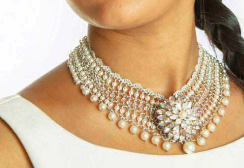 St. Erasmus Versaise Pearl Bead & Crystal Collar Necklace