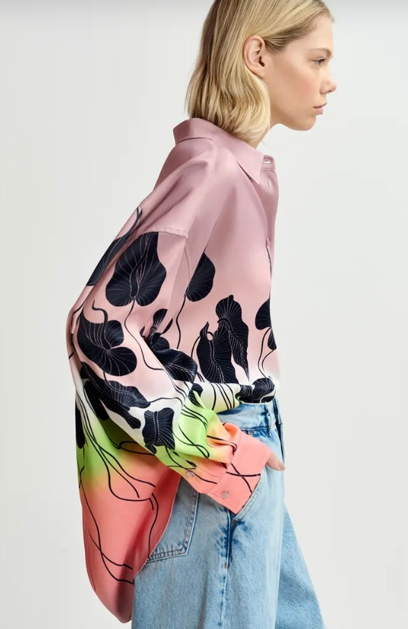 Essentiel Antwerp Mauve Peach Lily Leaf Print Shirt