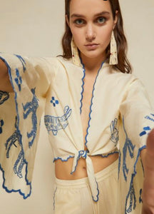 Ottod’Ame Cream Embroidered Knotted Shirt
