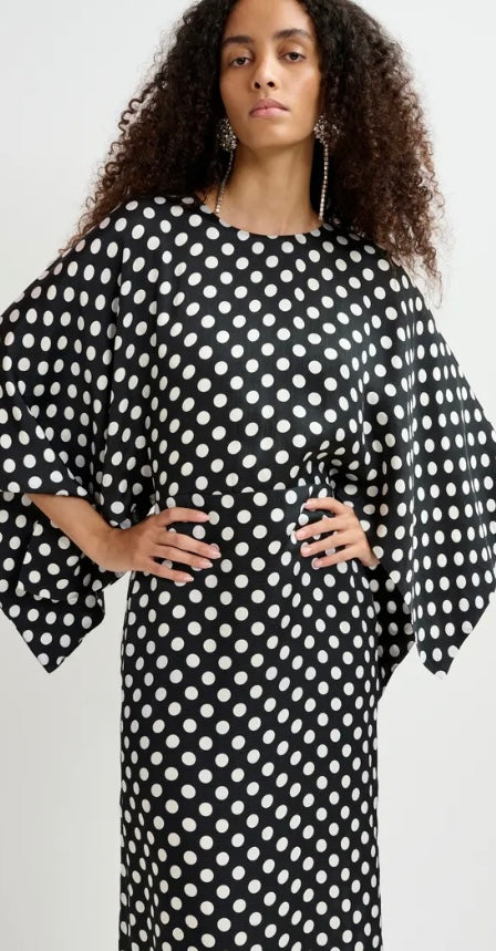 Essentiel Antwerp Black & White Polka Dot Cape Sleeve Dress