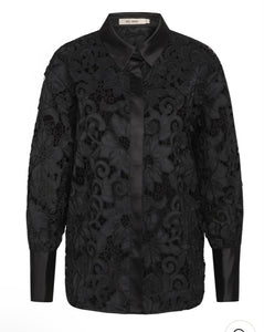 RDF Black Lace Blouse with satin Cuff & Collar