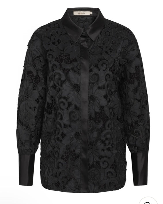 RDF Black Lace Blouse with satin Cuff & Collar