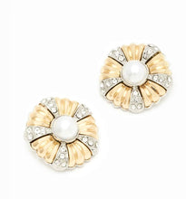 Load image into Gallery viewer, Nali Vintage Gold with Crystals &amp; Pearl Stud Earrings
