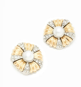 Nali Vintage Gold with Crystals & Pearl Stud Earrings