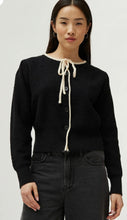 Load image into Gallery viewer, Compania Fantastica Black with Cream Trim Fine Knit Cardigan
