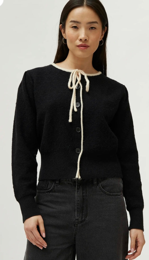 Compania Fantastica Black with Cream Trim Fine Knit Cardigan