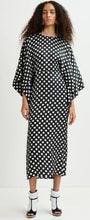 Load image into Gallery viewer, Essentiel Antwerp Black &amp; White Polka Dot Cape Sleeve Dress
